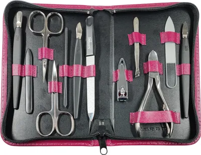 Immagine prodotto di Set da manicure Solingen* da 12 pezzi con astuccio in pelle per la cura delle unghie, magenta