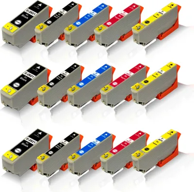 Multiple rows of ink cartridges arranged in a grid.