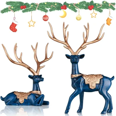 Immagine prodotto di Omgoods - Set di 2 statuette di cervi per decorazioni natalizie