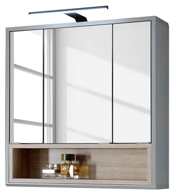 Produktbild von home24 Spiegelschrank - inkl. Beleuchtung - Matt Grau / Eiche Sonoma Nachbildung