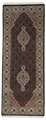 Produktbild von Tabriz Mahi Läufer Teppich Schwarz 80x300 cm | Handgeknüpfter Teppich für Wohn- und Schlafzimmer