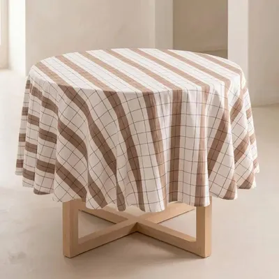 Immagine prodotto di Tovaglia rotonda Gamusi Stokken – diametro 150 cm – motivo a righe in rilievo – color tortora – copritavolo decorativo