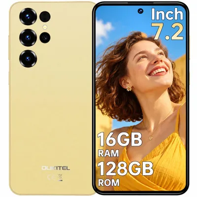 Image de OUKITEL C68 Smartphone Téléphone Portable Android 15, 16 Go RAM (4+12 Go), 128 Go, Batterie 6000 mAh, Écran 7,2" 120 Hz, 64 MP, Doré, Image générée par une IA