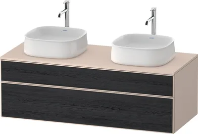 Image de Duravit Zencha Meuble sous-lavabo sur console, 1300x550mm, 1 coulissant, 1 tiroir, 2 découpes, ZE4823B16830000
