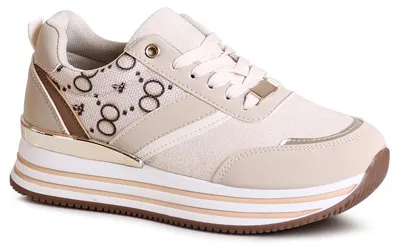Produktbild von topschuhe24 2723 Damen Plateau Sneaker Print Halbschuhe, Farbe:Beige, Größe:38 EU