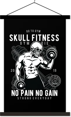 Produktbild von MuchoWow® Textilposter Gewichte - Fitness - Skelett - Retro 40x60 cm mit schwarzem Rahmen - Wanddekorationen