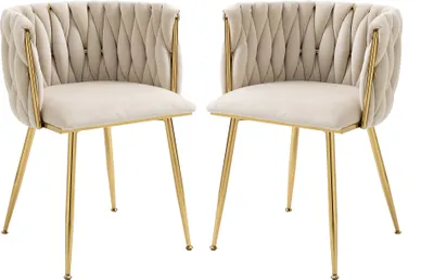 Produktbild von okwish Esszimmerstuhl-Set (2 Stück), Küchenstuhl Polsterstuhl Wohnzimmerstuhl mit Rückenlehne, Samt-Freizeitstuhl mit metallbeinen(bis 120kg),beige