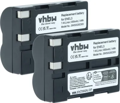 Produktbild von vhbw 2x Akku kompatibel mit Nikon D70, D50, D100, D70s, D100 SLR Kamera (1000 mAh, 7,2 V, Li-Ion)
