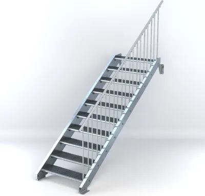 Produktbild von Stahltreppe 10 Stufen bis Höhe 200 cm, Laufbreite : 90 cm Geländer rechts ST 1 (31 / 31 mm)