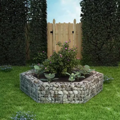 Image de vidaXL Plateau hexagonal en gabion 200x173x40 cm
