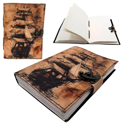 Produktbild von Leder-Notizbuch „Retro-Segelschiff“, 200 Seiten, maritim, AH11