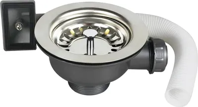 Produktbild von 110 mm Edelstahl- und PVC-Küchenspülen-Abfluss-Sieb mit quadratischer Auflage 11/2" - Spülenabfluss-Set