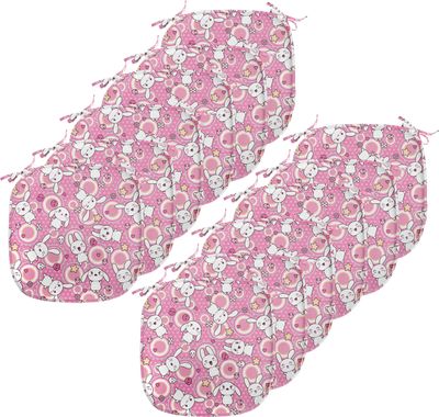 ABAKUHAUS Anime Polster für Esszimmerstühle, Kaninchen Kinder Humor, Dekoratives wasserfestes Kissen mit Riemen für Küchensitze, 40 cm x 40 cm-12er Pack, Weiß Rosa
