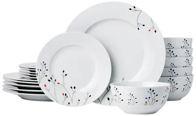 Immagine prodotto di A. Set di stoviglie di base, 18 pezzi, con decorazioni floreali, per 6 persone