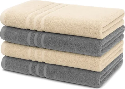 Produktbild von 4er-Set Duschtücher70x140cm 100% Baumwolle 450g/m², extra saugfähig 2xAnthrazit 2xTaupe