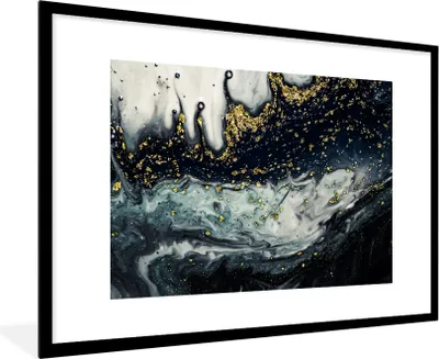Produktbild von MuchoWow® Gerahmtes Poster Marmor - Abstrakt - Gold - Luxus 90x60 cm - Poster mit Schwarzem Bilderrahmen Wandposter Rahmen Foto Bilder - Wanddekoration - Fotos