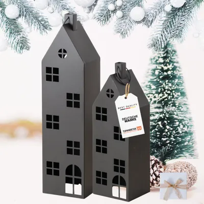 Produktbild von TOPANBIETER 999 Laternen 2er Set aus Metall in Schwarz Dekorative Laternen mit Henkel Perfekt für Indoor Stilvolle Windlichter für Kerzen & LED