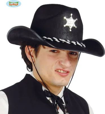 Produktbild von schwarzer Sheriff Cowboy Hut für Erwachsene