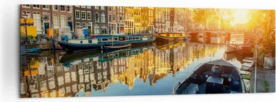 Produktbild von Bild auf Leinwand - Leinwandbild - Kanal Boot Amsterdam Wasser - 160x50cm - Wand Bild - Wanddeko - Leinwanddruck - Bilder - Kunstdruck - Wanddekoration - Leinwand bilder - Wandkunst - AB160x50-2857
