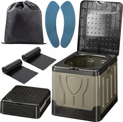Productafbeelding van Campingtoilet Opvouwbaar - Mobiel Toilet - Kamperen Buiten - Droogscheidend Ontwerp - 150 kg Draagvermogen - Zwart