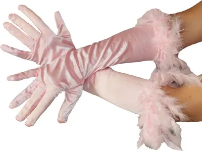 Produktbild von B030122 rosa Damen Satin Handschuhe lang mit Federrand