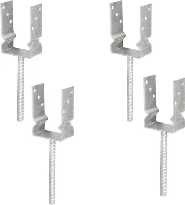 Produktbild von Alberts 4 x U-Pfostenträger zum Einbetonieren, Riffelstahl-Betonanker, 91x91 mm, feuerverzinkt