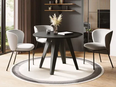 Produktbild von Esstisch Glory im Industriestil - Modern, Rund - Ausziehbar von 90 cm bis 130 cm, mit Pulverbeschichteten Metallbeinen, Tisch für Kleine Küche - Schwarz