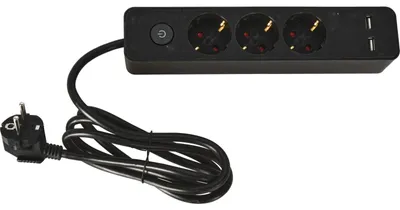 Zdjęcie produktu dla Przedłużacz 3 gniazda i 2 porty USB 1,4 M z przełącznikiem FX TOOLS, 3x1,5mmp, czarny