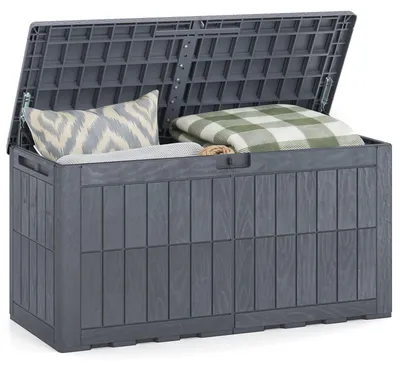 Produktbild von COSTWAY Gartenbox Outdoor mit abschließbarem Deckel 380 L, Aufbewahrungsbox mit Gasdruckfedern & Griffen, wetterfeste Auflagenbox Kissenbox Grau