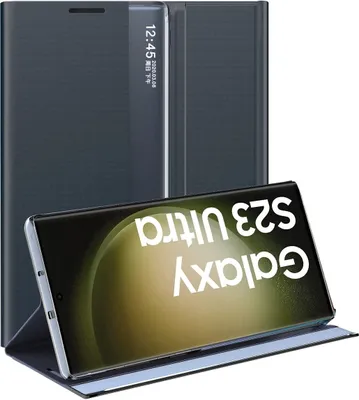 Produktbild von Samsung Galaxy S23 Ultra Hülle, Slim Flip Leder Smart View Window Klappetui Schutzhülle mit Standfunktion für Galaxy S23 Ultra Navy blau