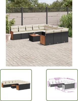 Produktbild von The Living Store 12-tlg. Garten-Sofagarnitur mit Kissen Schwarz Poly Rattan