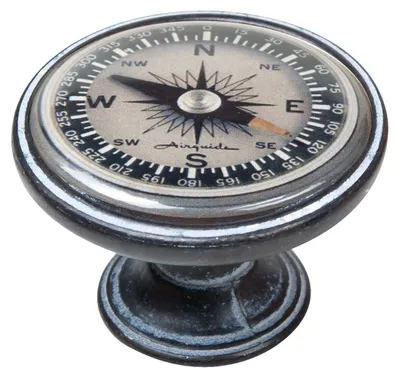 Productafbeelding van Meubelknop van zamac, diameter 37 mm, geoxideerd en ontlakt, kompasmotief, set van 12 stuks