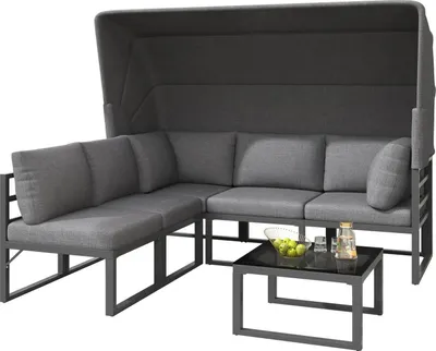 Image de Ensemble salon de jardin - Ensemble de sièges d'extérieur - Résistant aux intempéries - Avec tabouret et table - Pour balcon et jardin - Gris clair