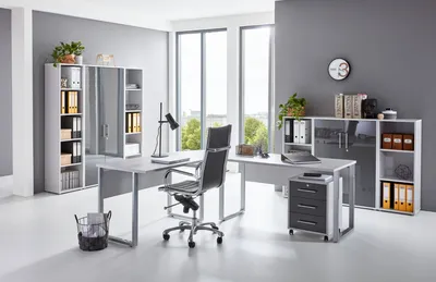 Produktbild von Büromöbel-Set TABOR PRO 5 in lichtgrau / anthrazit Hochglanz, Arbeitszimmer, Komplett-Set