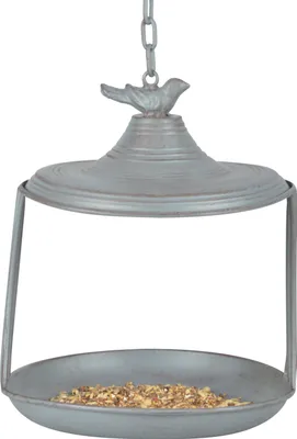 Produktbild von Esschert Design Grey Metal Futterhaus hängend; FB398; 21,8x21,8x30,0 cm