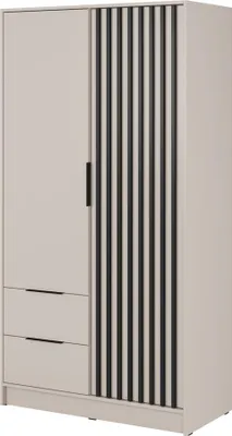 Produktbild von Schlafzimmer Kleiderschrank mit 105 cm Breite, Kaschmir mit Schwarz, Akustikpaneel-Optik, 2-türig - NAMUR-160