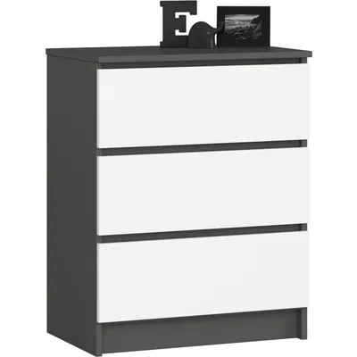 Immagine prodotto di Cassettiera AKORD K60 grigio grafite 60 cm 3 cassetti frontali bianchi L60 x H77 x P40 cm