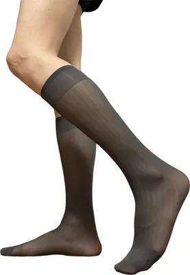 Produktbild von Herrensocken für den legeren Business-Look, breite, gestreifte Nylonstrümpfe bis zur mittleren Wade, formeller Anzug, durchsichtige dünne Socken aus Kunstseide