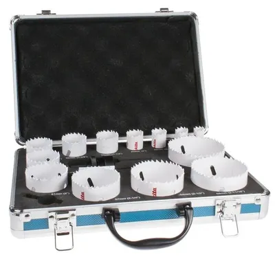 Produktbild von Makita D-47307 16-teiliges Lochsägen Set + Auswurffeder und 2x Aufnahme mit Zentrierbohrer im hochwertigen Aluminium Koffer