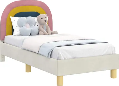 Productafbeelding van vidaXL Kinderbedframe met hoofdeinde, crème, 70 x 140 cm, fluweel