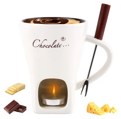 Fondue-Tasse mit Teelichthalter, Keramik, Weiß, 1 Stück