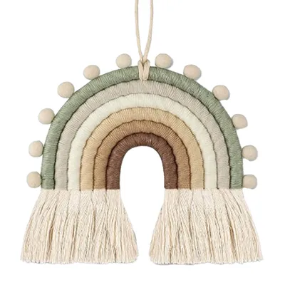 Produktbild von Makramee Regenbogen Deko, Makramee Wandteppich Regenbogen, Wandbehang Kinderzimmer Wanddekor,(Stil 6)