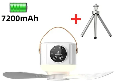 Produktbild von Akku-Deckenventilator mit Fernbedienung, 4 Geschwindigkeitsstufen, USB-Ladefunktion und Timer für Camping und Outdoor