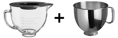 Produktbild von KitchenAid Set Edelstahlschüssel 5K5THSBP + Glasschüssel 5KSM5GB