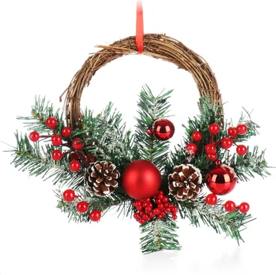 Produktbild von COM-FOUR® Weihnachts-Hänger für die Weihnachtsdeko - Adventskranz zum Hängen an Tür oder Wand - Kranz als Anhänger mit Kugeln und Zapfen