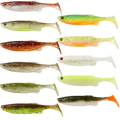 Produktbild von Savage Gear Fat Minnow T-Tail 9cm 7g - 5 Gummishads, Farbe:Dark Water Mix