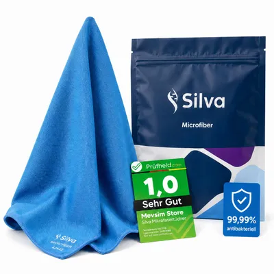 Produktbild von Silva Hochwertige Mikrofasertücher - Streifenfreie Fenster- und Spiegelreinigung, Küche & Magisches Reinigungstuch - Blau, KI-generiertes Bild