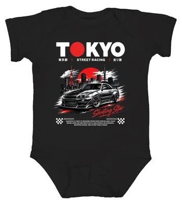 Productafbeelding van Tokyo straatracen, Shooting Star, JDM Japan, Skyline, Y2K, drift, tuning, baby body, zwart, 6/12