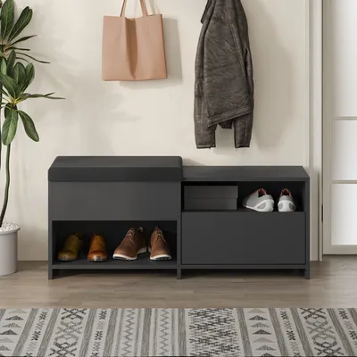 Obrázok produktu pre Skye Decor, lavica Filux - antracitová, skrinka na topánky, 100 % MELAMÍNOM POTRIEBENÉ PANELY, antracitová, 120,3 x 40,5 x 51 cm