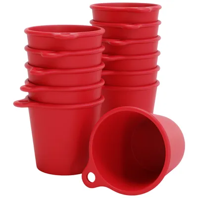 Produktbild von SoPro 12x Schnapsbecher Plastik 4 cl wiederverwendbar - Shotgläser 40 Milliliter rot - Mehrweg Schnapsglas zum Umhängen